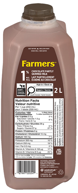 Farmers Chocolate Milk 1% 2L Jug Farmers Chocolate Milk 1% 2L Jug